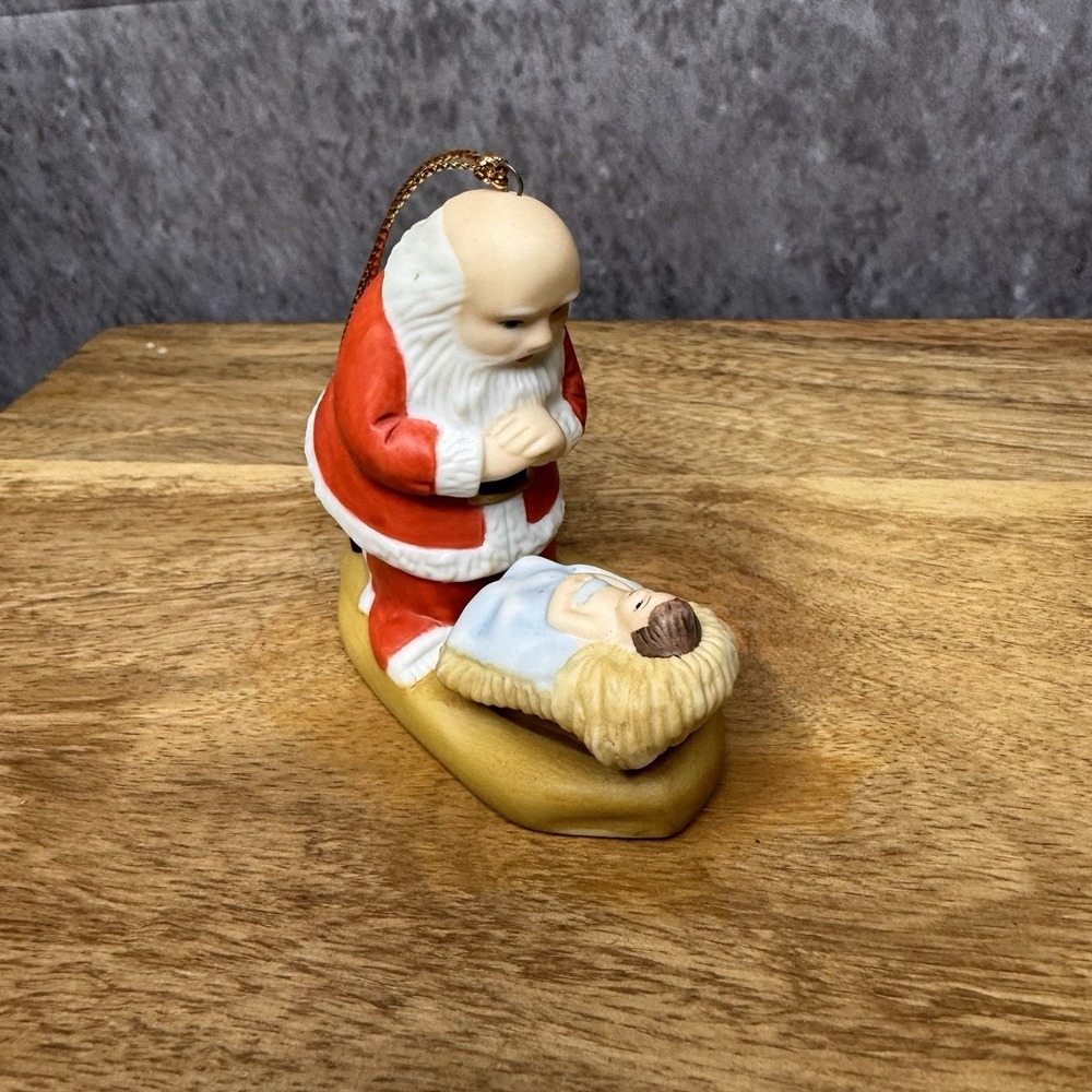 Vintage Roman Inc. Kneeling Santa Ornament 1985 Baby Jesus Christmas Nativity
